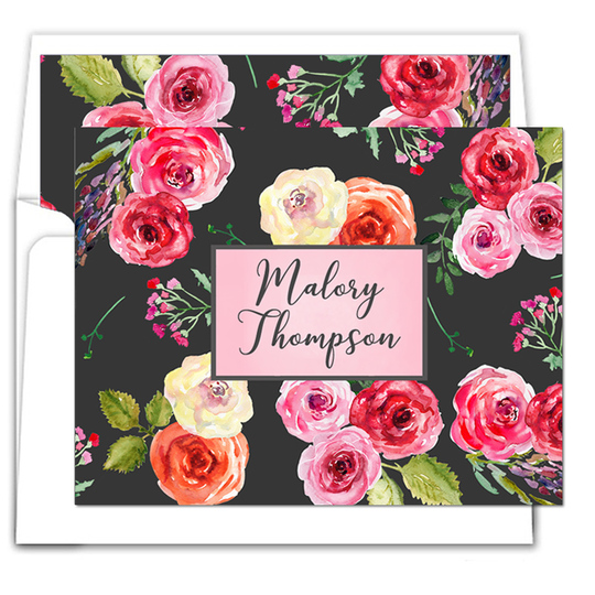 Charcoal Floral Folded Note Cards